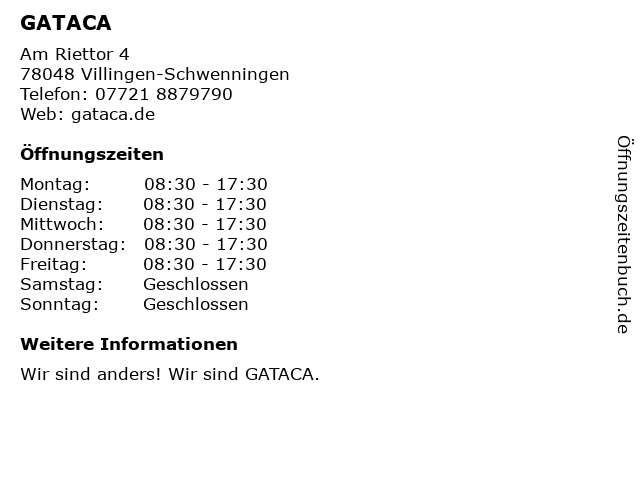 GATACA in Villingen-Schwenningen: Adresse und Öffnungszeiten