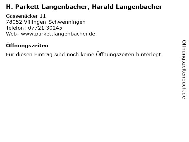 H. Parkett Langenbacher, Harald Langenbacher in Villingen-Schwenningen: Adresse und Öffnungszeiten