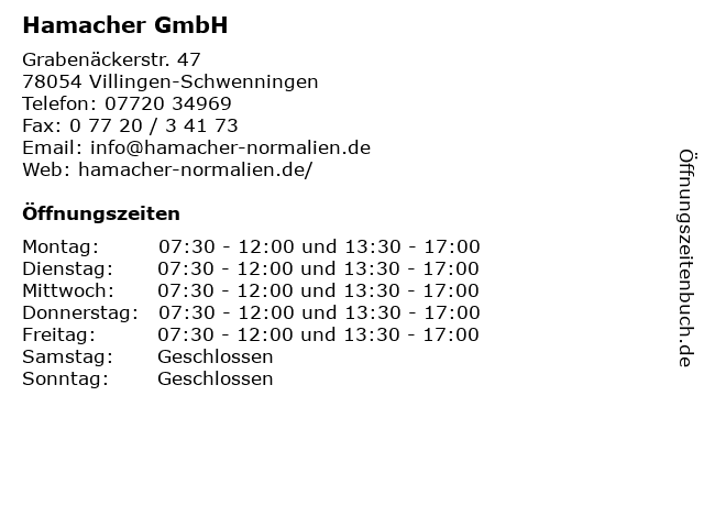 Hamacher GmbH in Villingen-Schwenningen: Adresse und Öffnungszeiten