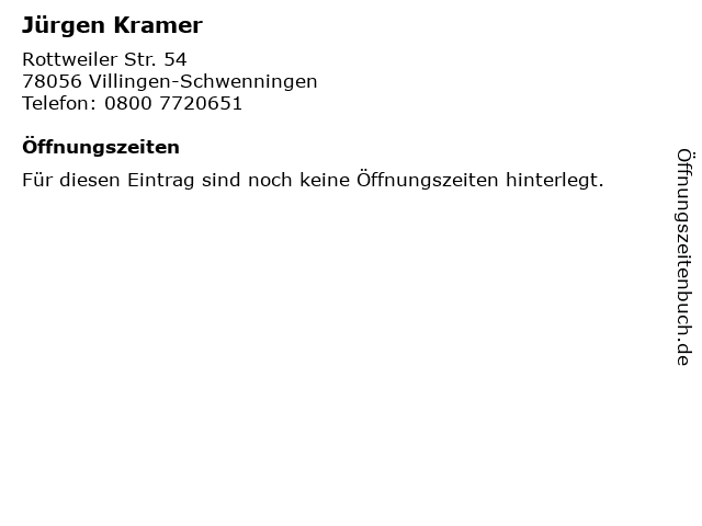 Jürgen Kramer in Villingen-Schwenningen: Adresse und Öffnungszeiten