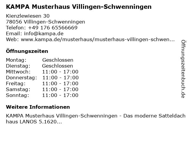KAMPA Musterhaus Villingen-Schwenningen in Villingen-Schwenningen: Adresse und Öffnungszeiten