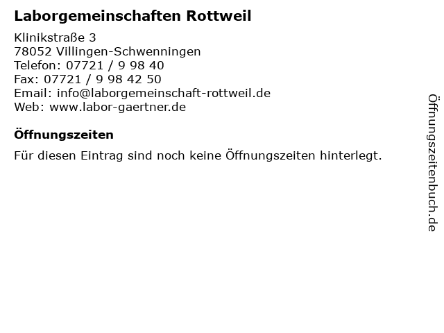 Laborgemeinschaften Rottweil in Villingen-Schwenningen: Adresse und Öffnungszeiten