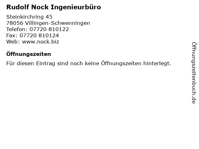 Rudolf Nock Ingenieurbüro in Villingen-Schwenningen: Adresse und Öffnungszeiten