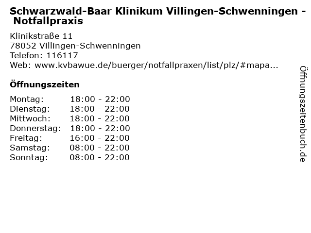 Schwarzwald-Baar Klinikum Villingen-Schwenningen - Notfallpraxis in Villingen-Schwenningen: Adresse und Öffnungszeiten