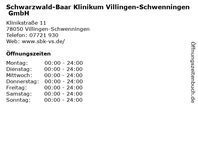 Schwarzwald-Baar Klinikum Villingen-Schwenningen GmbH in Villingen-Schwenningen: Adresse und Öffnungszeiten