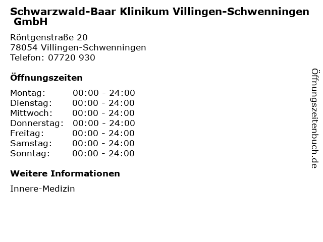 Schwarzwald-Baar Klinikum Villingen-Schwenningen GmbH in Villingen-Schwenningen: Adresse und Öffnungszeiten