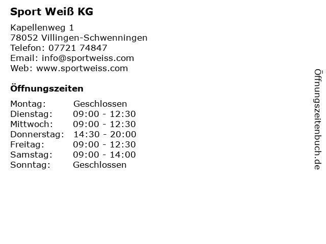 Sport Weiß KG in Villingen-Schwenningen: Adresse und Öffnungszeiten