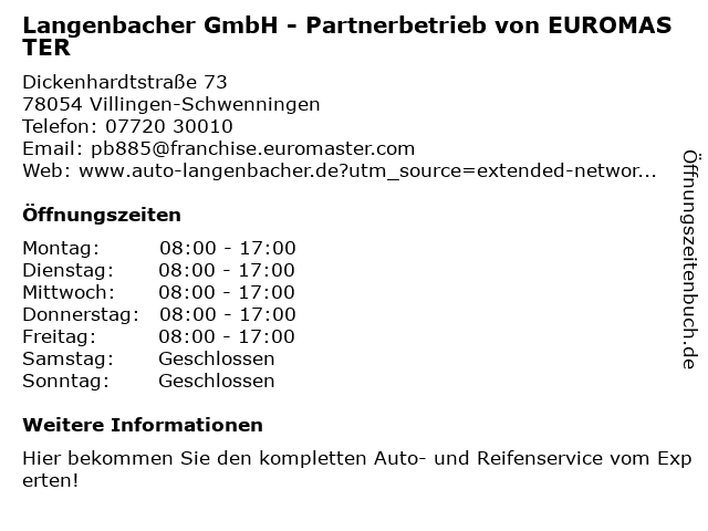 TML Auto-Langenbacher - EUROMASTER Partnerbetrieb in Villingen-Schwenningen: Adresse und Öffnungszeiten