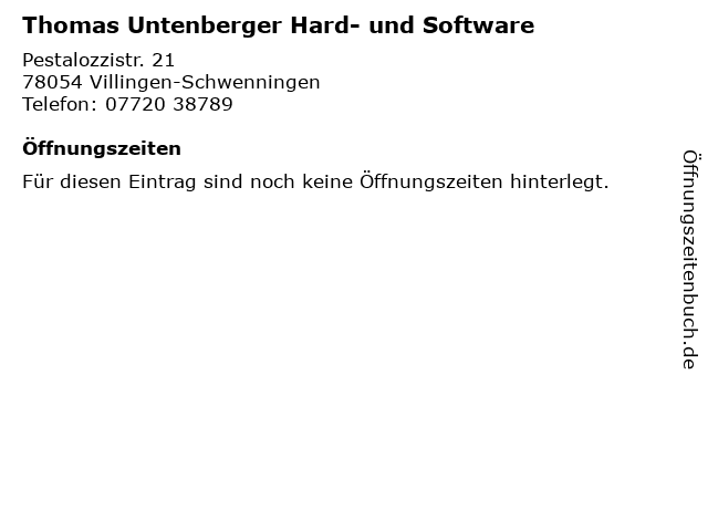 Thomas Untenberger Hard- und Software in Villingen-Schwenningen: Adresse und Öffnungszeiten