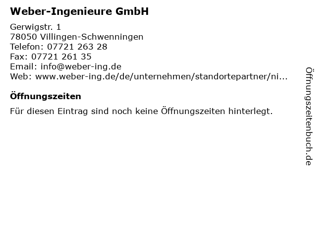 Weber-Ingenieure GmbH in Villingen-Schwenningen: Adresse und Öffnungszeiten