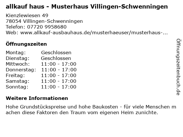 allkauf haus - Musterhaus Villingen-Schwenningen in Villingen-Schwenningen: Adresse und Öffnungszeiten