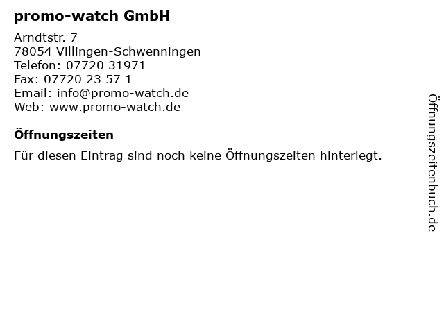 promo-watch GmbH in Villingen-Schwenningen: Adresse und Öffnungszeiten