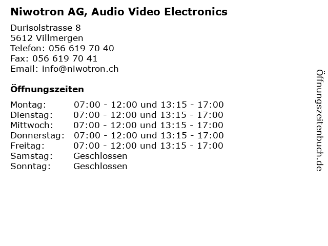 Niwotron AG, Audio Video Electronics in Villmergen: Adresse und Öffnungszeiten