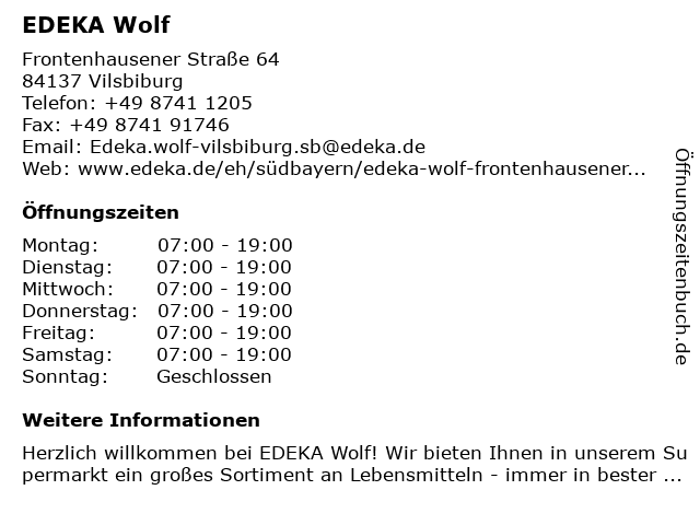 EDEKA Wolf in Vilsbiburg: Adresse und Öffnungszeiten
