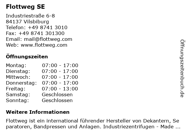 Flottweg SE in Vilsbiburg: Adresse und Öffnungszeiten