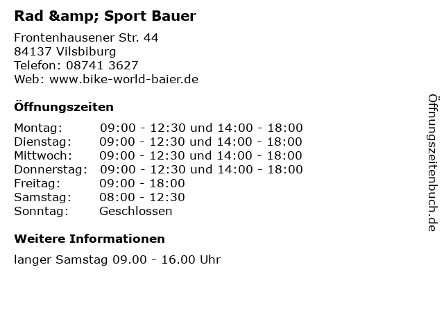 Rad & Sport Bauer in Vilsbiburg: Adresse und Öffnungszeiten