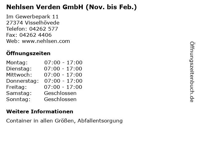 Nehlsen Verden GmbH (Nov. bis Feb.) in Visselhövede: Adresse und Öffnungszeiten