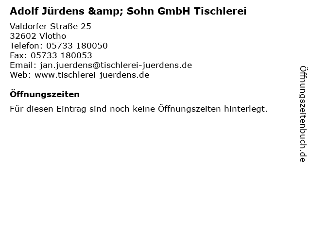 Adolf Jürdens & Sohn GmbH Tischlerei in Vlotho: Adresse und Öffnungszeiten