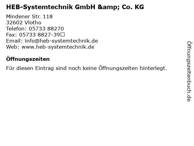 HEB-Systemtechnik GmbH & Co. KG in Vlotho: Adresse und Öffnungszeiten