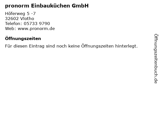 pronorm Einbauküchen GmbH in Vlotho: Adresse und Öffnungszeiten