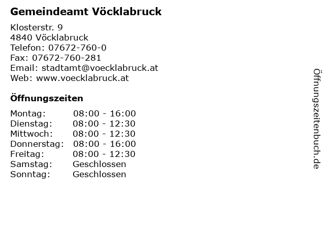 Gemeindeamt Vöcklabruck in Vöcklabruck: Adresse und Öffnungszeiten