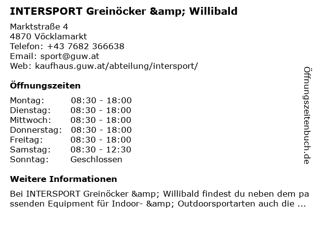 INTERSPORT Greinöcker & Willibald in Vöcklamarkt: Adresse und Öffnungszeiten
