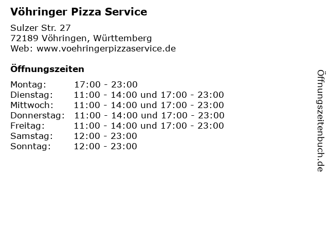 Vöhringer Pizza Service in Vöhringen, Württemberg: Adresse und Öffnungszeiten