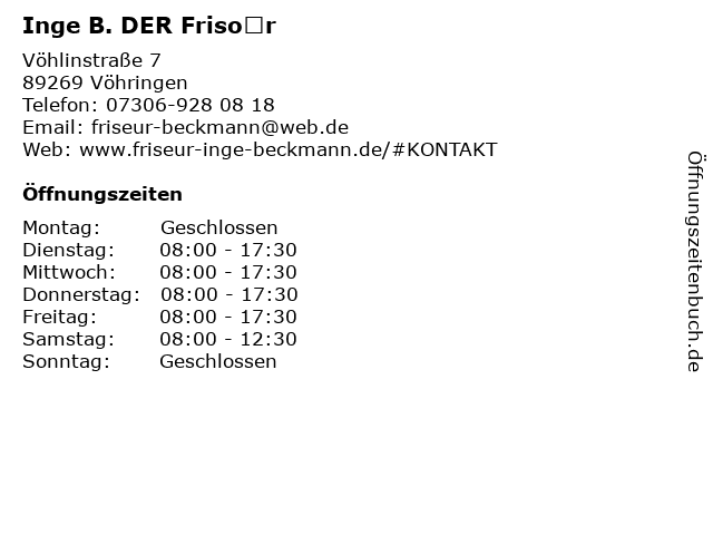 Inge B. DER Frisör in Vöhringen: Adresse und Öffnungszeiten