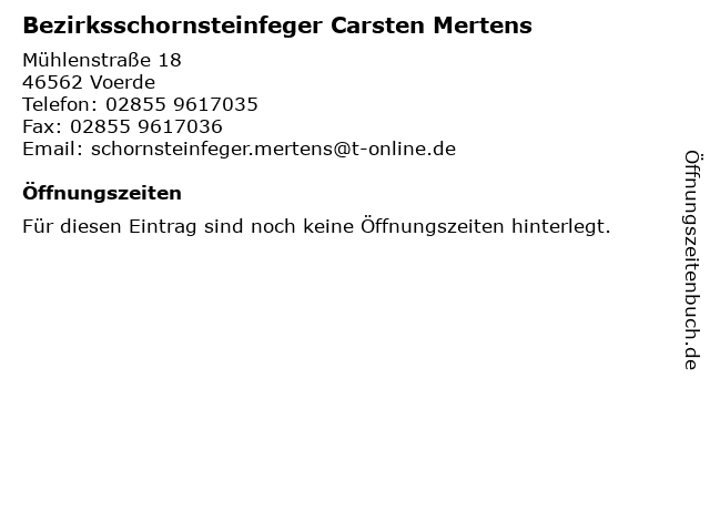 Bezirksschornsteinfeger Carsten Mertens in Voerde: Adresse und Öffnungszeiten
