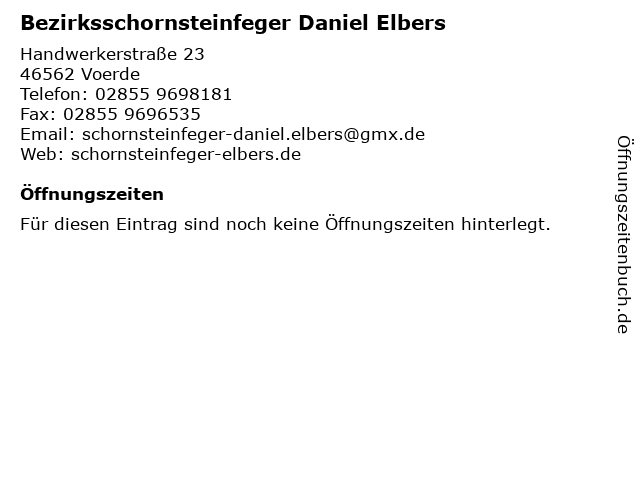 Bezirksschornsteinfeger Daniel Elbers in Voerde: Adresse und Öffnungszeiten