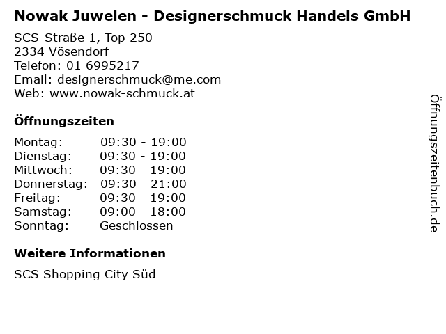 Nowak Juwelen - Designerschmuck Handels GmbH in Vösendorf: Adresse und Öffnungszeiten