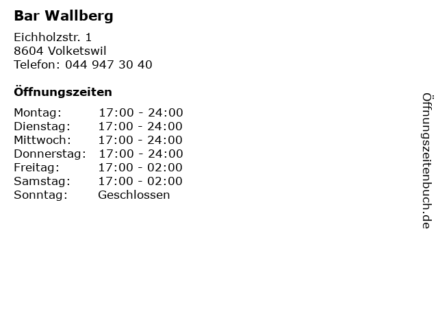 Bar Wallberg in Volketswil: Adresse und Öffnungszeiten