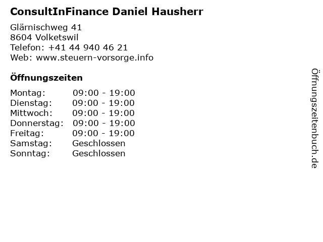ConsultInFinance Daniel Hausherr in Volketswil: Adresse und Öffnungszeiten