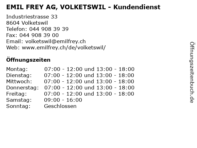 EMIL FREY AG, VOLKETSWIL - Kundendienst in Volketswil: Adresse und Öffnungszeiten