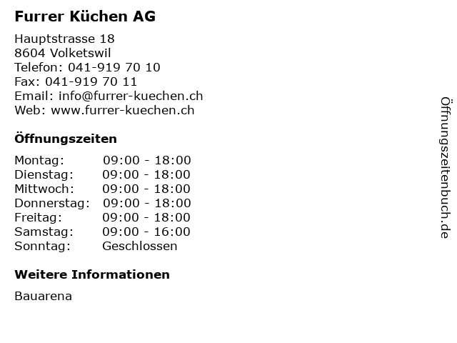Furrer Küchen AG in Volketswil: Adresse und Öffnungszeiten