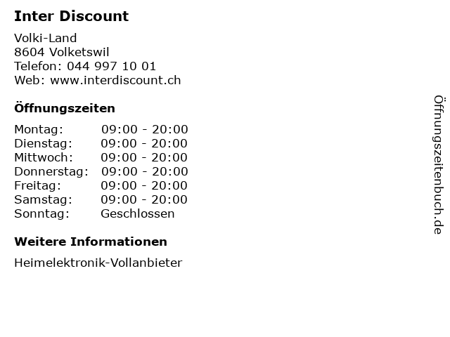 Inter Discount in Volketswil: Adresse und Öffnungszeiten