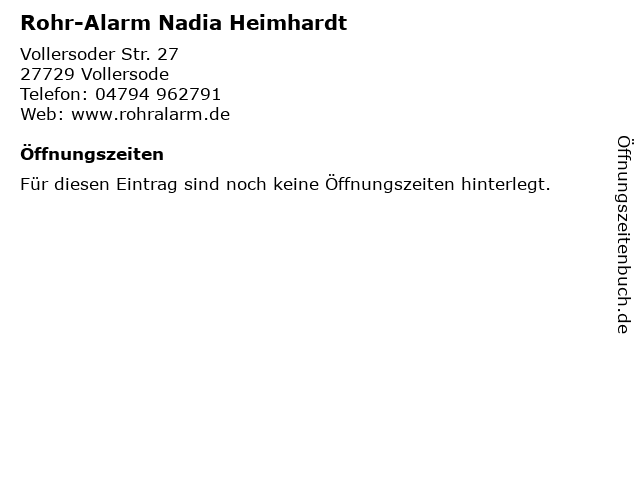 Rohr-Alarm Nadia Heimhardt in Vollersode: Adresse und Öffnungszeiten