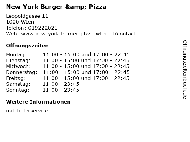 New York Burger & Pizza in WIen: Adresse und Öffnungszeiten