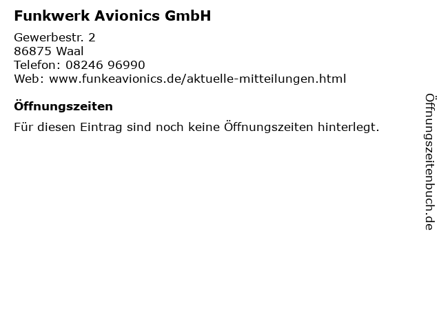 Funkwerk Avionics GmbH in Waal: Adresse und Öffnungszeiten