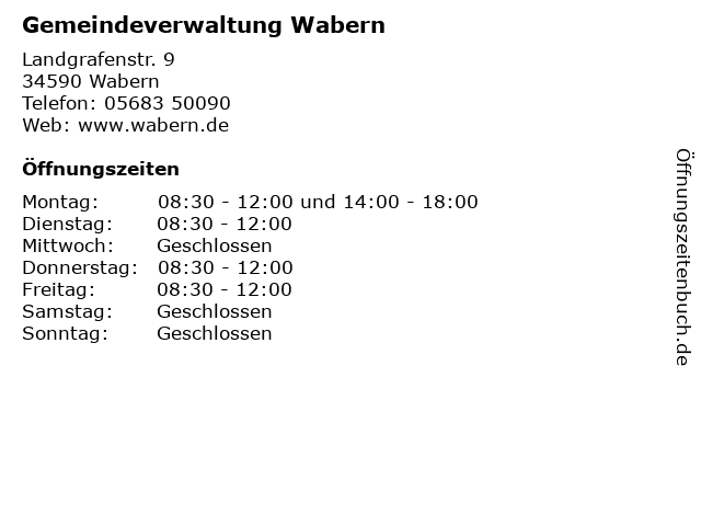Gemeindeverwaltung Wabern in Wabern: Adresse und Öffnungszeiten