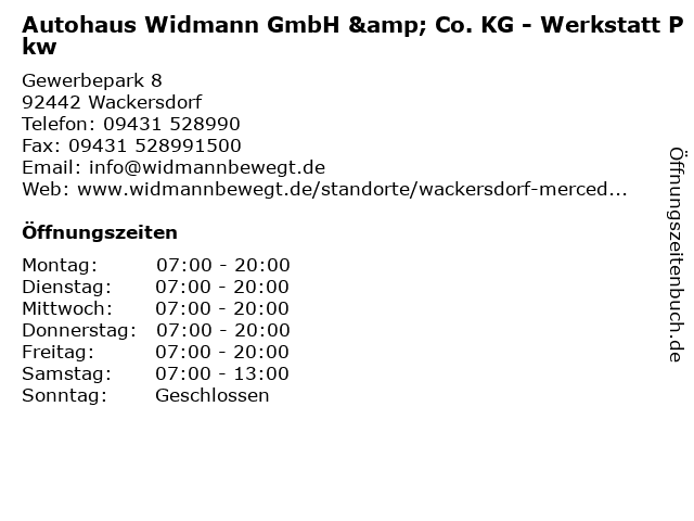 Autohaus Widmann GmbH & Co. KG - Werkstatt Pkw in Wackersdorf: Adresse und Öffnungszeiten