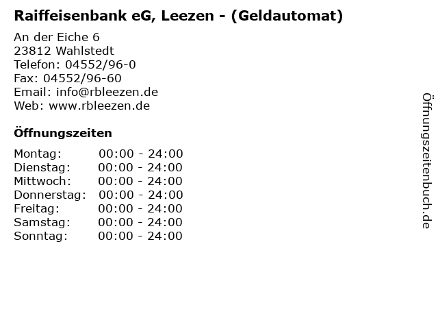 Raiffeisenbank eG, Leezen - (Geldautomat) in Wahlstedt: Adresse und Öffnungszeiten