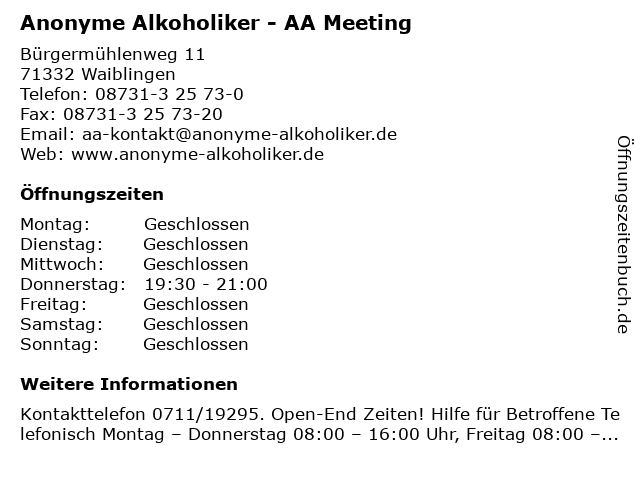 Anonyme Alkoholiker - AA Meeting in Waiblingen: Adresse und Öffnungszeiten