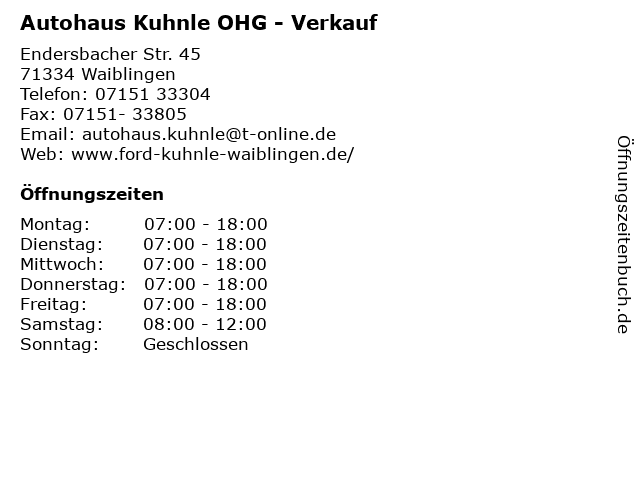 Autohaus Kuhnle OHG - Verkauf in Waiblingen: Adresse und Öffnungszeiten