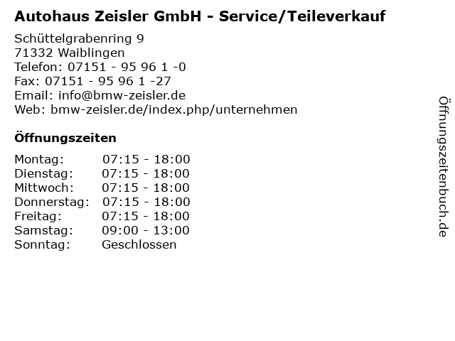 Autohaus Zeisler GmbH - Service/Teileverkauf in Waiblingen: Adresse und Öffnungszeiten