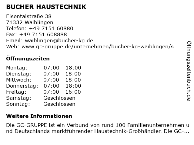 BUCHER HAUSTECHNIK in Waiblingen: Adresse und Öffnungszeiten