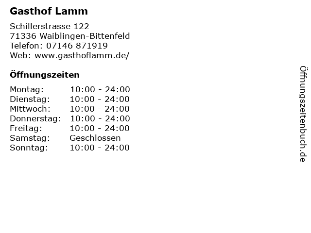 Gasthof Lamm in Waiblingen-Bittenfeld: Adresse und Öffnungszeiten