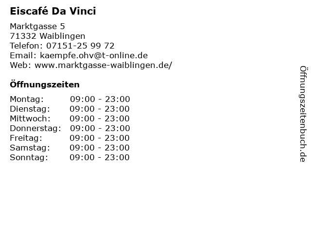 Eiscafé Da Vinci in Waiblingen: Adresse und Öffnungszeiten