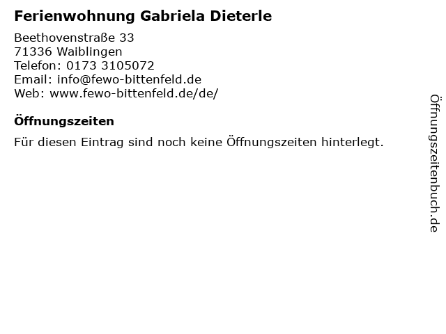 Ferienwohnung Gabriela Dieterle in Waiblingen: Adresse und Öffnungszeiten