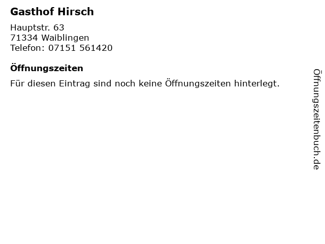 Gasthof Hirsch in Waiblingen: Adresse und Öffnungszeiten